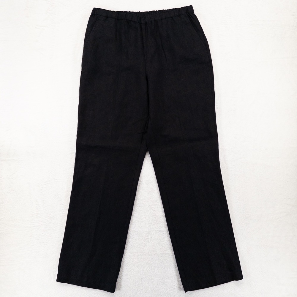 Orvis Pants Womens Size M 10 12 Black Linen Elastic Waist Straight Leg Casual